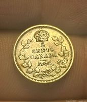 Reverse: crown above "5 Cents Canada 1906" within maple wreath