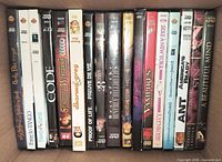 Row of DVD spines inside box