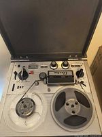 Top view of Eltra tape recorder showing control panel and two reels attached