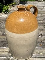 Full view of two-tone salt glazed stoneware jug