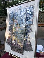 Full view of framed serigraph showing kimono design and frame