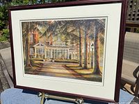 Full view of framed Trish Romance print on easel