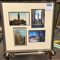 Front view showing four photos, frame and mat