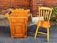 Washstand and chair side by side for scale and visual overview