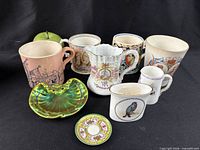 Group shot of all nine royal themed china pieces