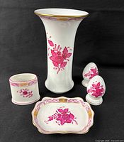 Full set: vase, tray, pair shakers, holder