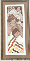 Full view of framed print showing artwork, mat, frame and pencil inscriptions