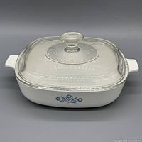 Casserole dish with glass lid, top view