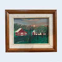 Full view of framed painting showing artwork and frame