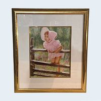 Full view of framed painting in gold-tone frame