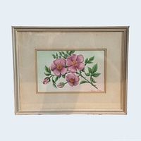 Overall view of framed watercolor floral painting