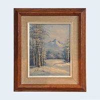 Frontal view of framed painting showing overall artwork and frame
