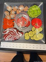 Platter with dip bowl in centre, ruler shows width