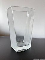 Front view of rectangular clear and frosted glass vase