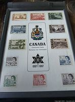 Front view of framed 12-stamp set