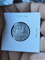Obverse of the 1945 Spanish 10 centimos coin in holder