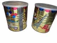 Both canisters showing overall shape, graphics and lids