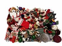 Top view of entire assortment showing plush figures, baubles and accessories
