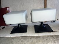 Pair of lamps front view showing shades and bases