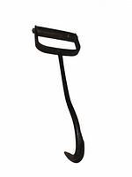 Full view of iron meat hook showing curved hook and rectangular handle