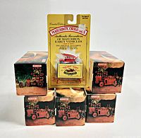 All six Matchbox boxes stacked with blister card on top