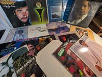 Overview of all vinyl records spread out on table