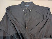 Full front view of black Ralph Lauren Oxford shirt