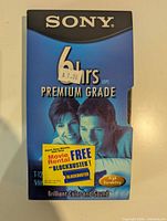 Front view of Sony T-120VL Premium Grade VHS tape in sleeve showing 6hrs EP and stickers