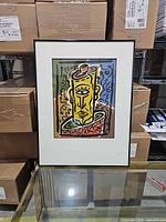 Framed abstract print front view showing artwork, mat and frame