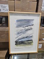 Full view of framed watercolor landscape