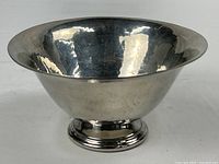 Overhead view of polished pewter bowl interior