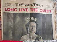 Front page of Winnipeg Tribune Coronation Edition showing Queen Elizabeth II portrait and headline