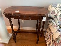 Full view of table beside sofa
