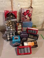 All boxed seasonal decorations stacked together