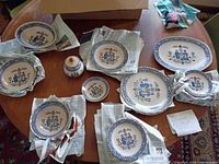 Multiple Hearts & Flowers pieces laid out on table, showing pattern and variety of forms