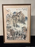 Full view of framed Chinese landscape painting