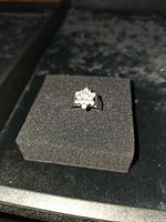 Front view of ring showing diamond cluster and band