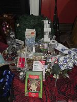 Group shot showing all Christmas craft items on red carpet