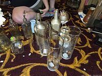 Group of glass vases, Patron bottles, dispensers, small jar