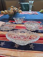 Group view of all four pressed glass pieces on table