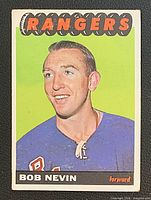 Front view of Bob Nevin 1965-66 Topps card showing portrait and card design