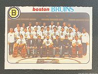 Front of Boston Bruins checklist card with team photo and logo