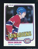 Front of Brian Engblom O-Pee-Chee card, showing player image, team name, card number
