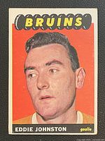 Front view of Eddie Johnston 1965-66 Topps card showing portrait and team header