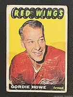 Front of Gordie Howe Topps card #108 showing player image and wear