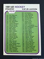 Front of 1981-82 O-Pee-Chee Hockey checklist card #380