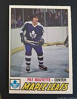 Front of Pat Boutette 1977-78 OPC card showing player image and team logo