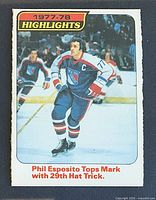 Front of Phil Esposito Highlights trading card showing action image and title banner