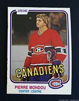 Front of Pierre Mondou 1981-82 O-Pee-Chee hockey card #188