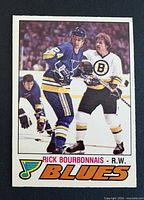 Front of Rick Bourbonnais O-Pee-Chee card showing action image and team logo
